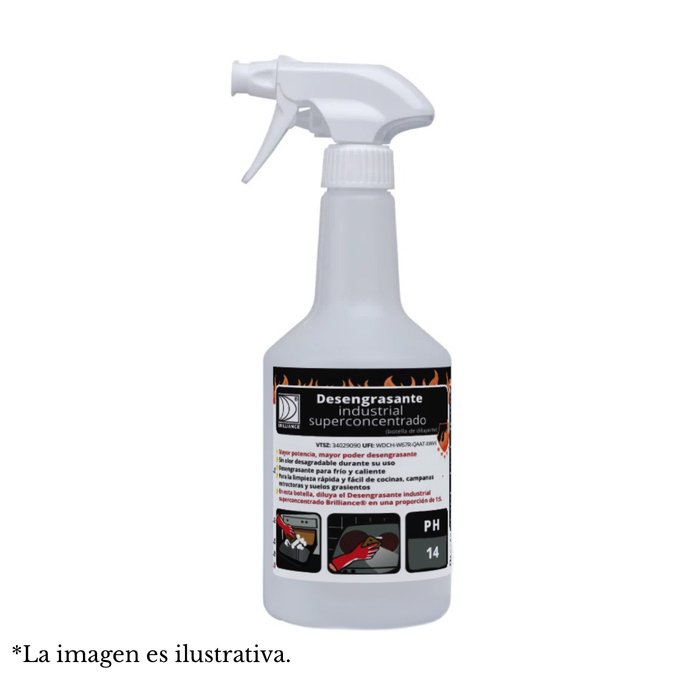 Brilliance® Desengrasante industrial superconcentrado, diluyente en frasco con pulverizador 750 ml (vacío)