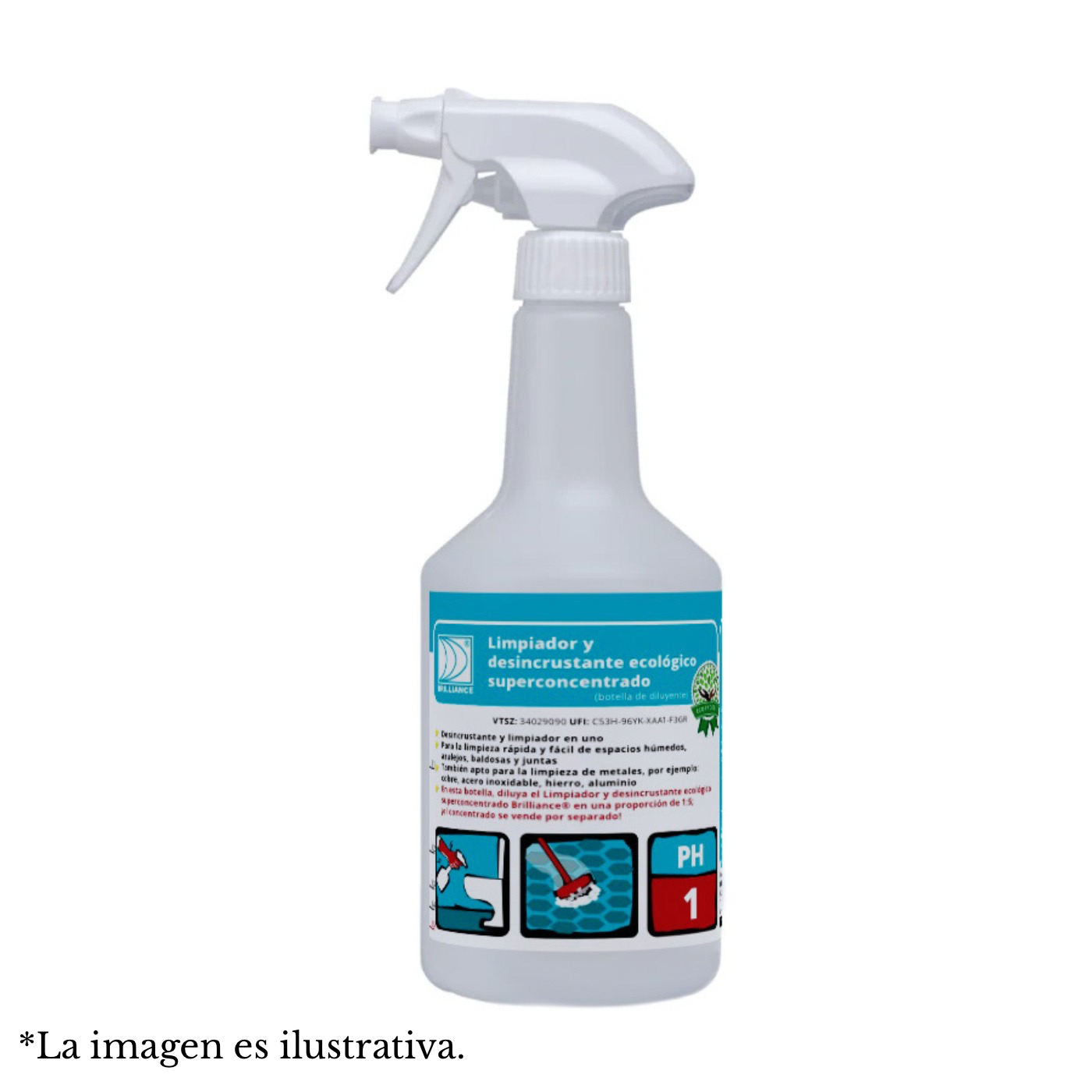 Brilliance® Limpiador y desincrustante ecológico superconcentrado, diluyente en frasco con pulverizador 750 ml (vacío)